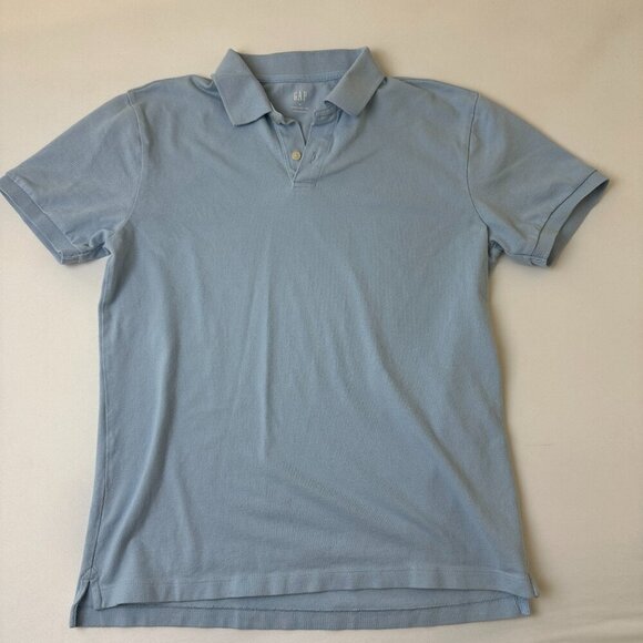 GAP Polo Shirt Mens Medium Blue Stretch Pique Short Sleeve Casual Classic Fit - Picture 1 of 10